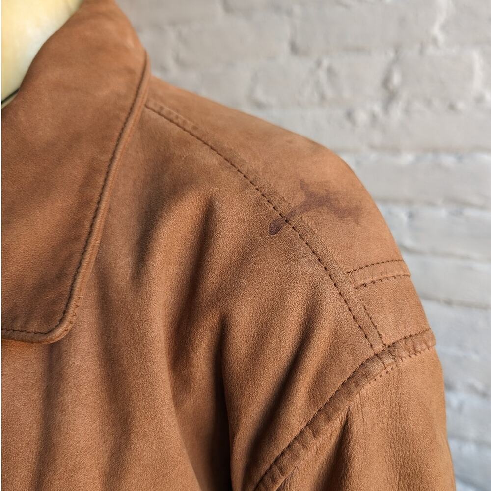 Vintage Brown Genuine Leather Bomber Jacket Aviator Earthtone Pilot Neutral Coat - Picture 9 of 10